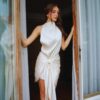 Ivory Whisper Draped Mini Dress
